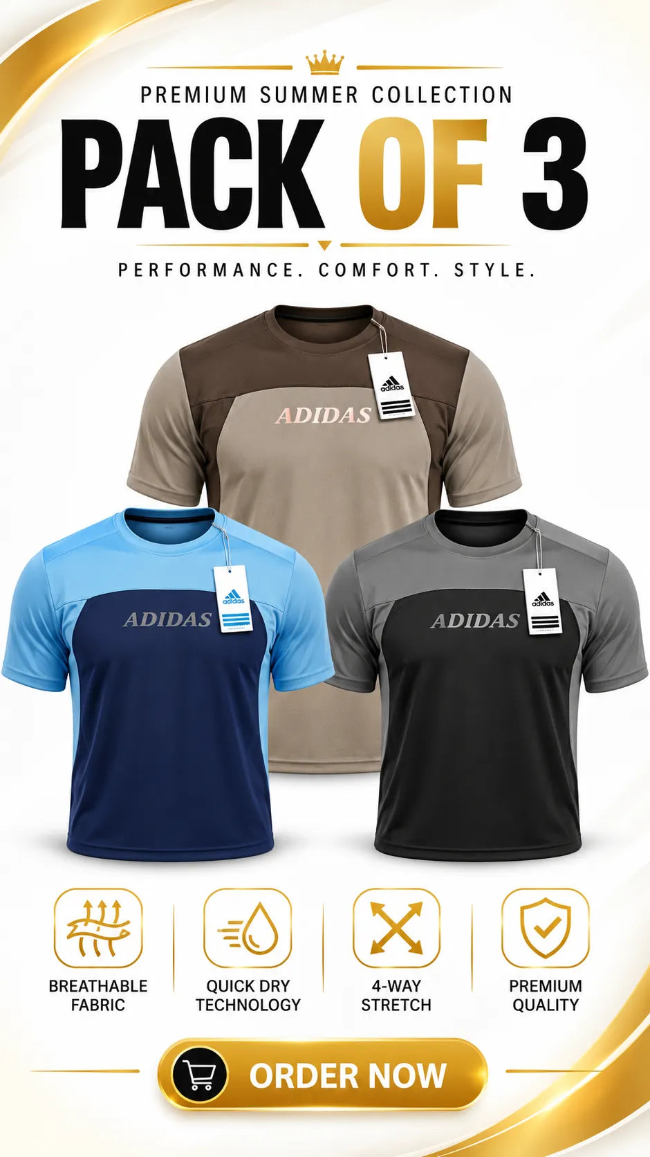 Pack of 3 T-shirts (Random color's)