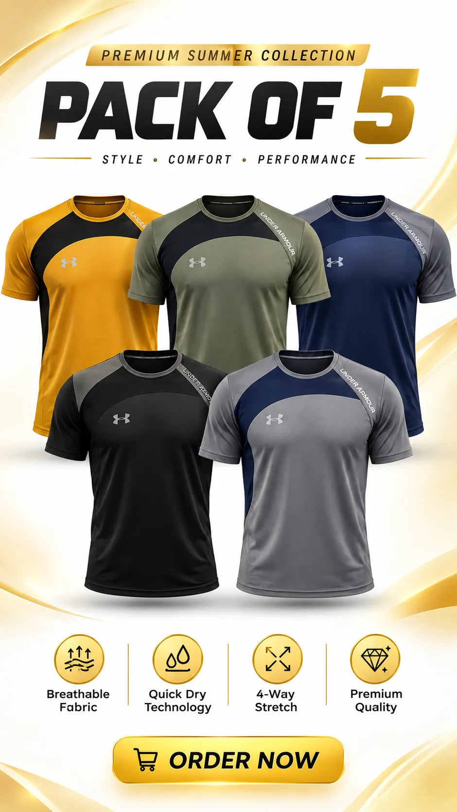 Pack of 5 T-shirts (Random color's)