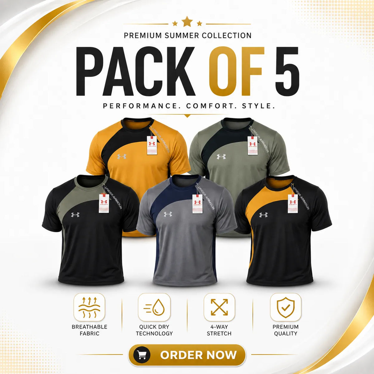 Pack of 5 T-shirts (Random color's)